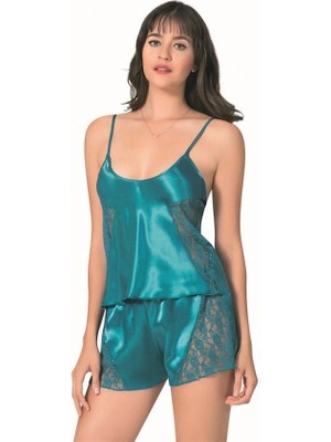 Aria's Closet Arias Closet Petrol Saten Babydoll Şort Takımı