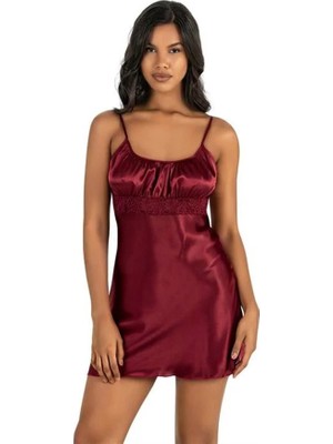 Aesco Arias Closet Bordo Kısa Saten Gecelik 8208