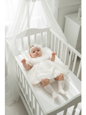 Miniday Baby Kız Bebek Mevlütlük Elbise Yazlık Bandanalı Dantelli Yeni Doğan Hastane Çıkışı Gelinlik Abiye 4010