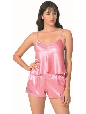 Aria's Closet Arias Closet Koyu Pembe Saten Babydoll Şort Takımı