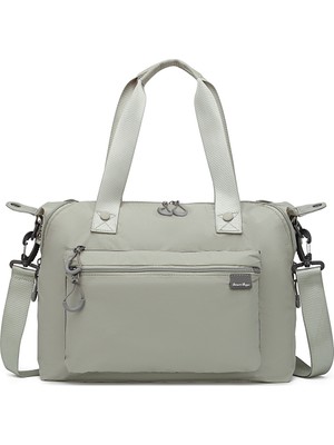 Smart Bags Açık Gri Kadın Omuz ve Spor Çantası Hafif Kumaş Uzun Askılı Çok Cepli
