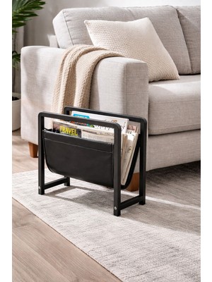 Todek Home Linia Modern Metal Dergilik - Deri Detaylı Dekoratif Gazetelik ve Kitaplık
