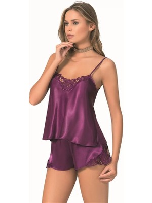 Aesco Arias Closet Mor Saten Babydoll Şort Takımı