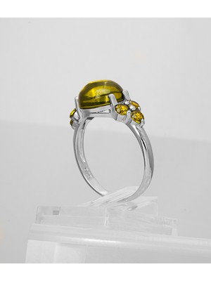 Yıldırım 925 Ayar Gümüş Sarı Kehribar Taşlı Kadın Yüzük - Göz Alıcı Tasarım