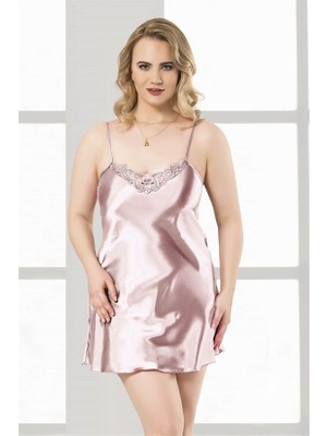 Aesco Arias Closet Büyük Beden Somon Kısa Saten Gecelik