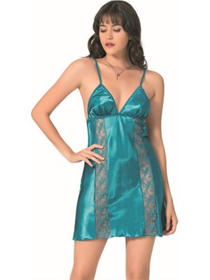 Aesco Arias Closet Petrol Kısa Saten Gecelik