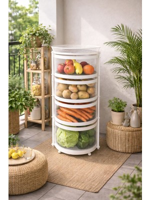 Doremcy 4  Katlı Dönerli Sebzelik Meyvelik Patateslik Soğanlık Metal Depolama Rafı 78×34 cm Çok Amaçlı Mutfak Organizer Siyah-Beyaz-Krem