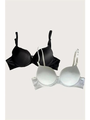 Aesco Arias Closet Beyaz-Siyah 2'li Mikro Kumaş Içi Boş Balenli Günlük Desteksiz Sütyen