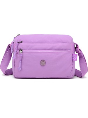 Smart Bags Lila Kadın Omuz Çantası Hafif Kumaş Çok Cepli Çapraz Uzun Askılı