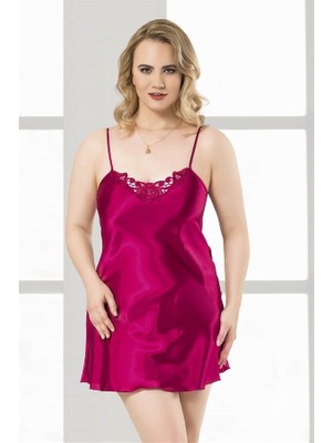 Aesco Arias Closet Büyük Beden Vişne Kısa Saten Gecelik