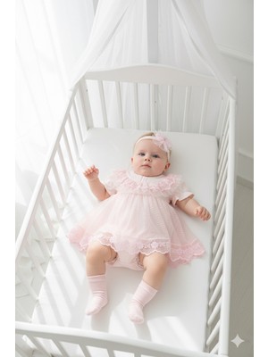 Miniday Baby Kız Bebek Mevlütlük Elbise Yazlık Bandanalı Dantelli Yeni Doğan Hastane Çıkışı Gelinlik Abiye 4010