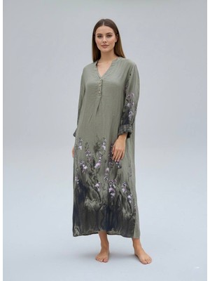 Rabiossa Kadın Italyan Floral Keten Elbise