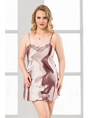 Aria's Closet Arias Closet Büyük Beden Vizon Kısa Saten Gecelik