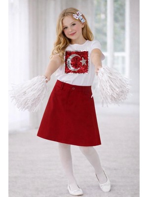 Dıgıl Kids Kız Çocuk Türk Bayrağı Desenli T-Shirt Etek Takım