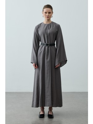 Fahhar Pileli Tensel Elbise Antrasit