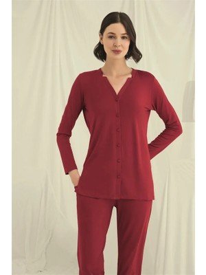 Aesco Arias Closet Uzun Kollu Boydan Düğmeli V Yaka Pijama Takımı