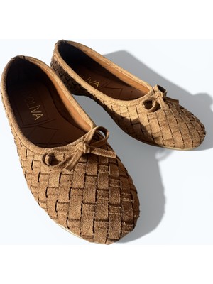 Noliva Kadın Süet Dokulu Örgü Desenli Fiyonklu Babet