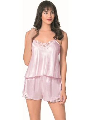 Aesco Arias Closet Pembe Saten Babydoll Şort Takımı