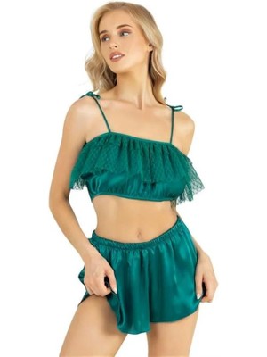 Aesco Arias Closet Zümrüt Saten Şort Takımı 9206