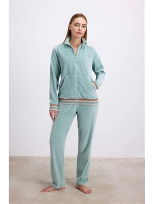 Aesco Arias Closet Kadife Dokulu Uzun Kollu Sweatshirt ve Pantolon Takımı