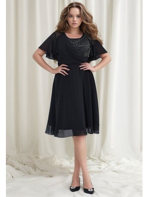 Mamayaga Kadın Taşlı Bisiklet Yaka Belden Oturmalı Şık Abiye Curve Büyük Beden Gece Elbise