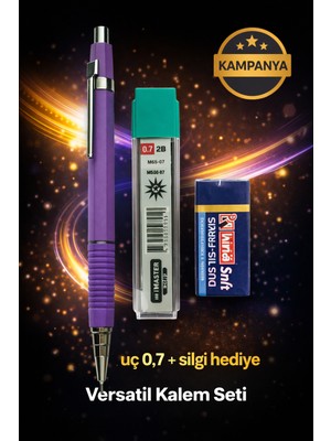 W-Design 1 Adet 0.7 Versatil Kalem + 1 Adet 0,7 Uç + 1 Adet Silgi 3 Lü Set