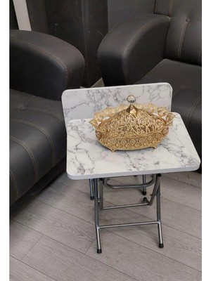 Can Vista Home Katlanabilir Beyaz Mermer Desenli 2'li Zigon Sehpa