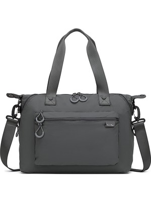 Smart Bags Koyu Gri Kadın Omuz ve Spor Çantası Hafif Kumaş Uzun Askılı Çok Cepli