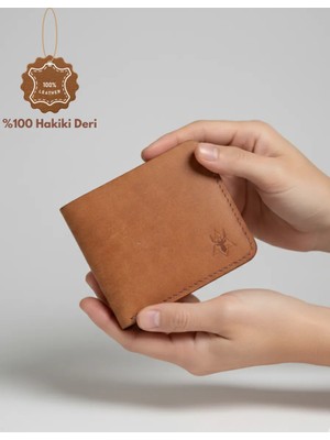Oh Deer Leather Hakiki Pueblo Deri Erkek Cüzdan – Klasik Kart Bölmeli Özel Tasarım – Taba & Mor