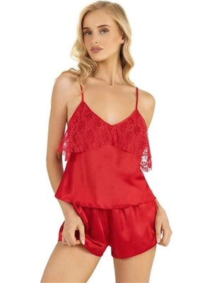 Aesco Arias Closet Kırmızı Saten Şort Takımı 9214