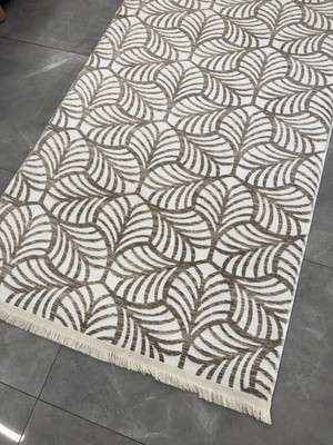 Dinarsu Halı Dinarsu Elit Halı Samira Kahve Kaymaz Taban Yolluk Makinede Yıkanabilir Halı Krem Spor Saçaklı