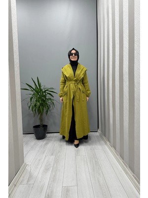 Misswhence Kapüşonlu Keten Kap Yeşil 37401