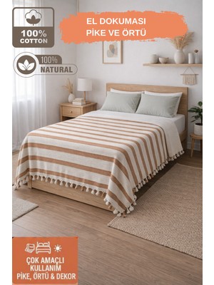CES STORE Çift Kişilik %100 Pamuk El Dokuması Pike, Doğal Dokulu 4 Mevsim Yatak Örtüsü, 200X320CM