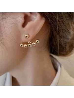 Chase Lüks Görünümlü Altın Top Süslemeli Iki Parçalı Küpe - Paslanmaz Çelikten Üretilmiş Dayanıklı Kadın Küpesi - Günlük ve Özel Gün Takısı