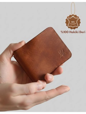 Oh Deer Leather Hakiki Pueblo Deri Erkek Cüzdan – Klasik Kart Bölmeli Şık Tasarım – Kahverengi & Lacivert