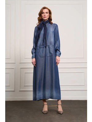 Misswhence Tencel Kot Elbise Lacivert 37804