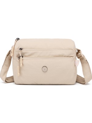 Smart Bags Bej Kadın Omuz Çantası Hafif Kumaş Çok Cepli Çapraz Uzun Askılı