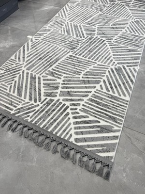 Dinarsu Halı Dinarsu Elit Halı Rota Gri Kaymaz Taban Yolluk Makinede Yıkanabilir Halı Gri Düğüm Saçaklı