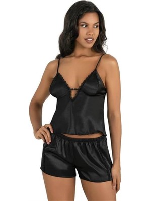 Aesco Arias Closet Siyah Saten Şort Takımı 9207