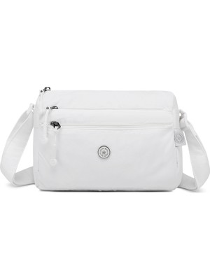 Smart Bags Beyaz Kadın Omuz Çantası Hafif Kumaş Çok Cepli Çapraz Uzun Askılı