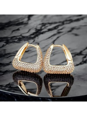 Chase Lüks Zirkon Taşlı Paslanmaz Çelik Küpe - Kadınlar Için Antialerjik Altın Kaplama Küpe - Şık Tasarım Günlük ve Gece Takısı