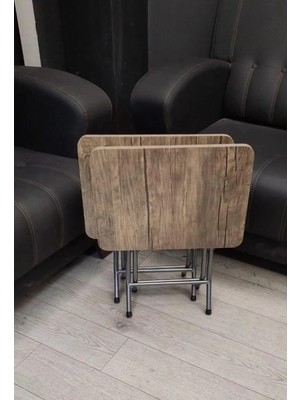 Can Vista Home Katlanabilir Ceviz Mermer 2'li Zigon Sehpa