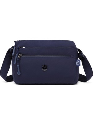 Smart Bags Lacivert Kadın Omuz Çantası Hafif Kumaş Çok Cepli Çapraz Uzun Askılı