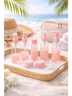 Safestore 10 Parça Özel Çantalı Seyahat Şişe Seti Tatil Seyahat Çantası Krem Şampuan Şişesi