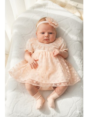 Miniday Baby Kız Bebek Mevlütlük Elbise Yazlık Bandanalı Dantelli Yeni Doğan Hastane Çıkışı Gelinlik Abiye 4014