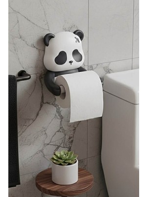 Safestore Panda Figürlü Dekoratif Tuvalet Kağıdı Askısı Banyo Aksesuarı Yapışkanlı Delmesiz Kağıtlık
