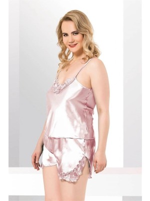 Aria's Closet Arias Closet Büyük Beden Somon Saten Babydoll Şort Takımı