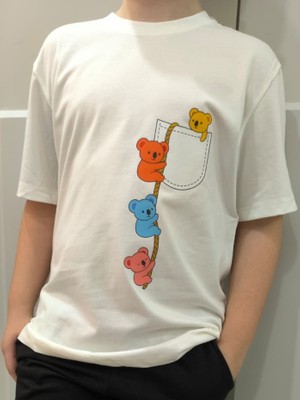 Pidal Giyim Firari Ayıcıklar Baskılı Pamuklu Yumuşak Dokulu Kısa Kollu Unisex Çocuk Tişört