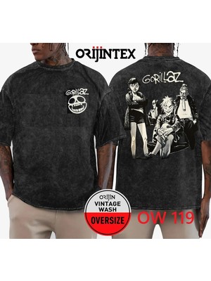 Orijin Gorillaz Yıkamalı Over Size Tişört M