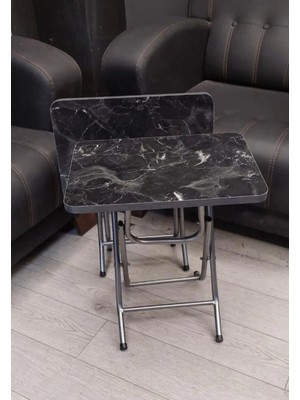 Can Vista Home Katlanabilir Siyah Mermer Desenli 2'li Zigon Sehpa